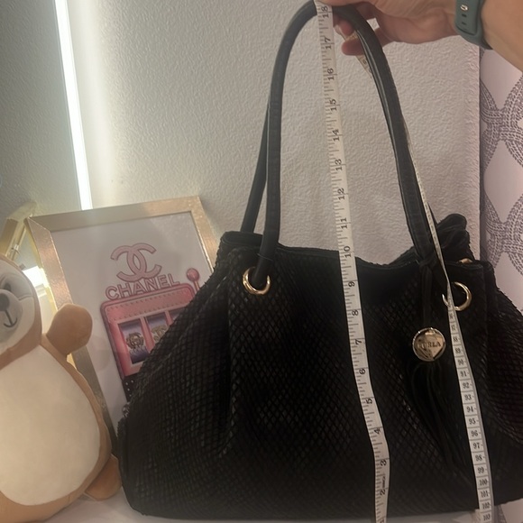 Furla bag - python effect tote genuine leather black - Picture 7 of 13